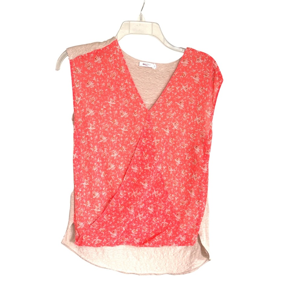 Bailey 44 mixed media sleeveless top floral print wrap-front overlay linen base